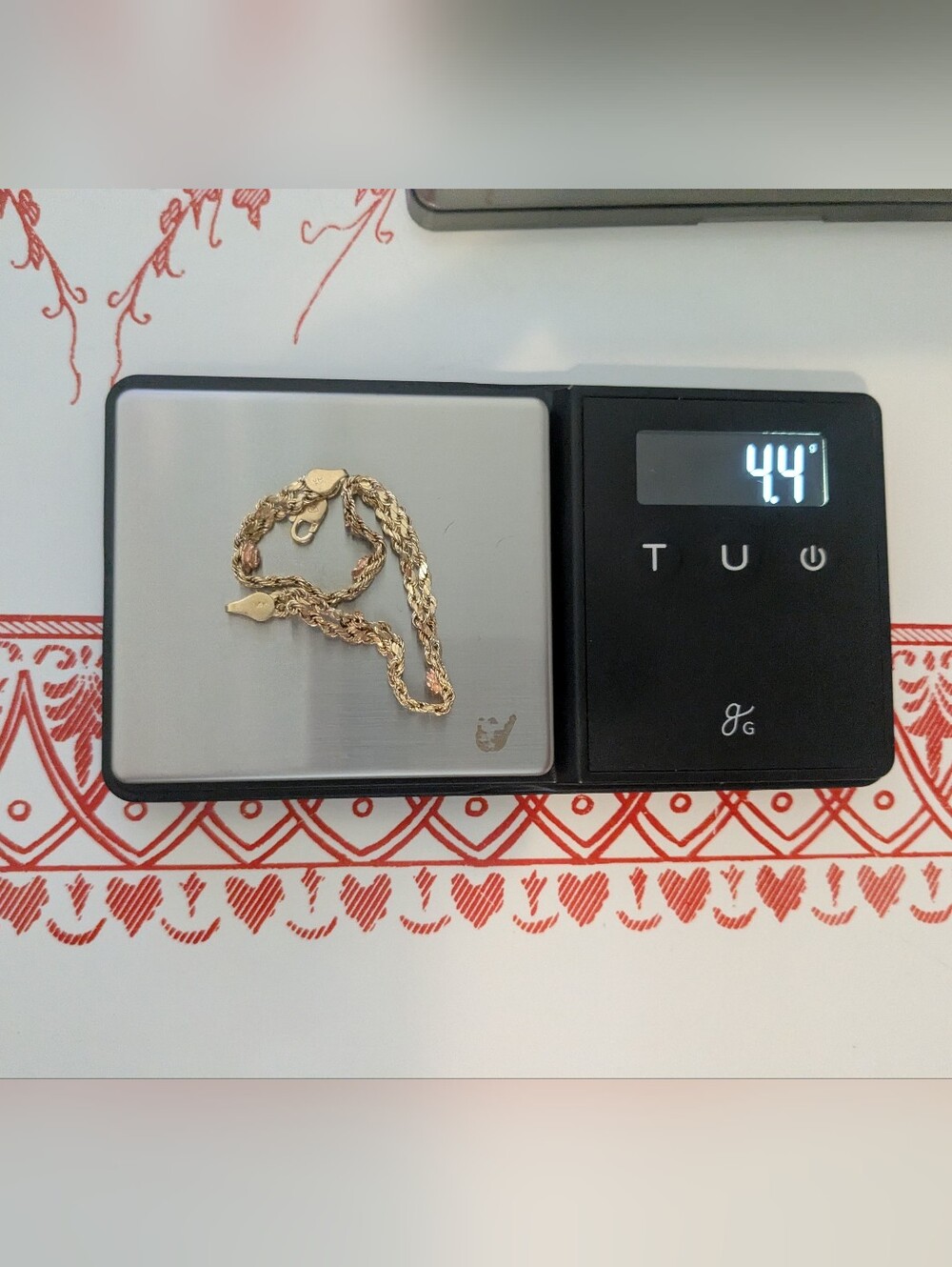 14k Yellow Gold Double Rope Bracelet With Rose Flower Details Women's 7.5" - Picture 5 of 16